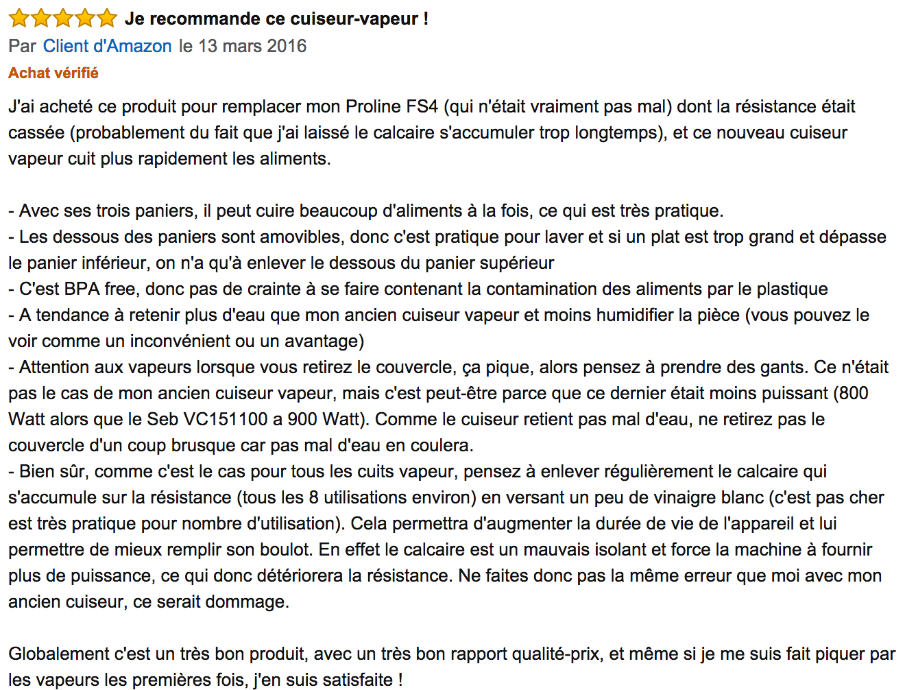 commentaire Cuiseur vapeur Seb Ultra Compact